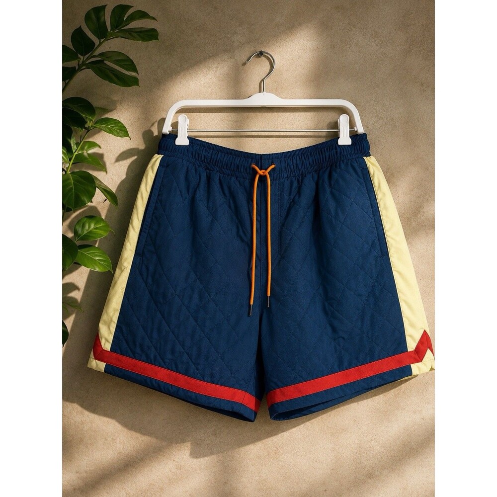 PUMA Men's Reversible Woven Padded Shorts Blue Yellow Quilted Size XXL